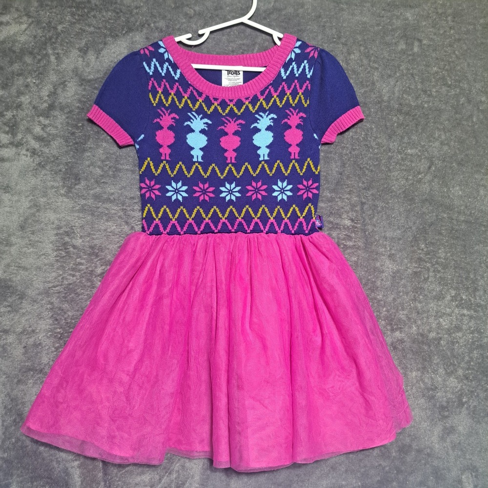 DreamWorks Trolls Band Together Girls Sweater Tutu Dress Pink Purple 6-6X Cute